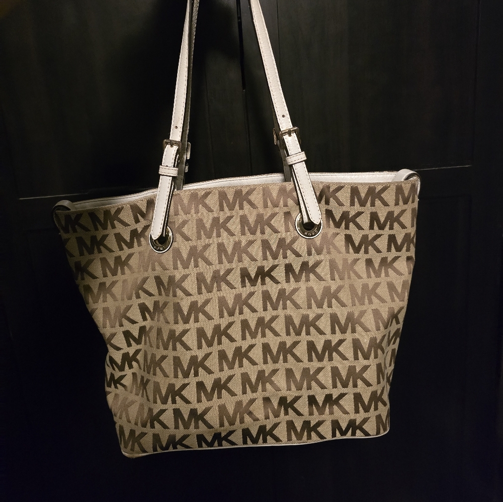 Michael Kors Monogram Tote Bag - Brown and Cream